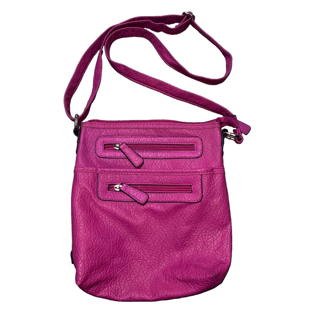 Rossetti Crossbody Bag Magenta Faux Leather Multi Zipper 9x8" *flaw